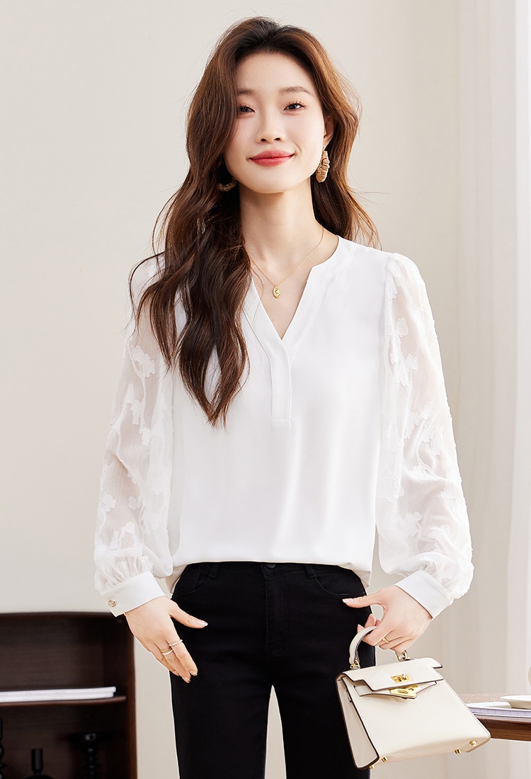 White all-match long sleeve chiffon shirt for women