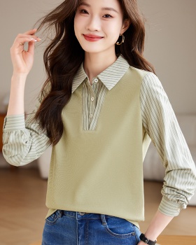 Spring splice niche tops knitted Pseudo-two shirt for women