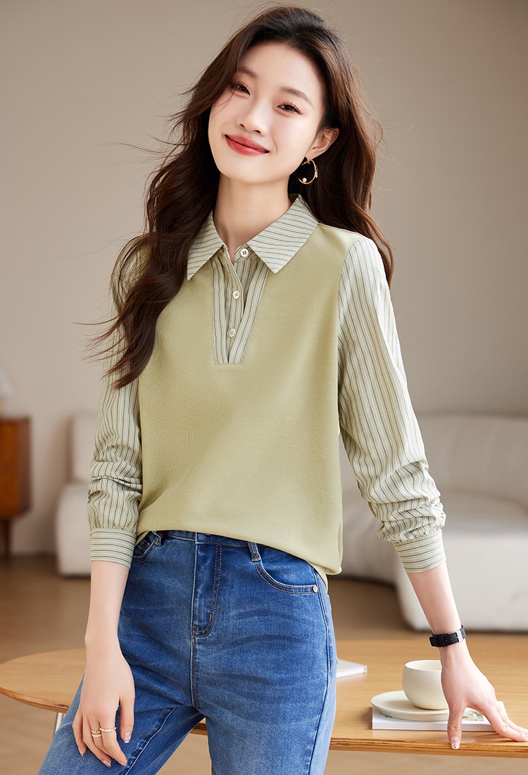 Spring splice niche tops knitted Pseudo-two shirt for women