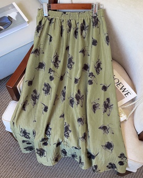 High waist flowers retro ink big skirt printing A-line skirt