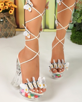 Model fashion European style butterfly thick high-heeled shoes