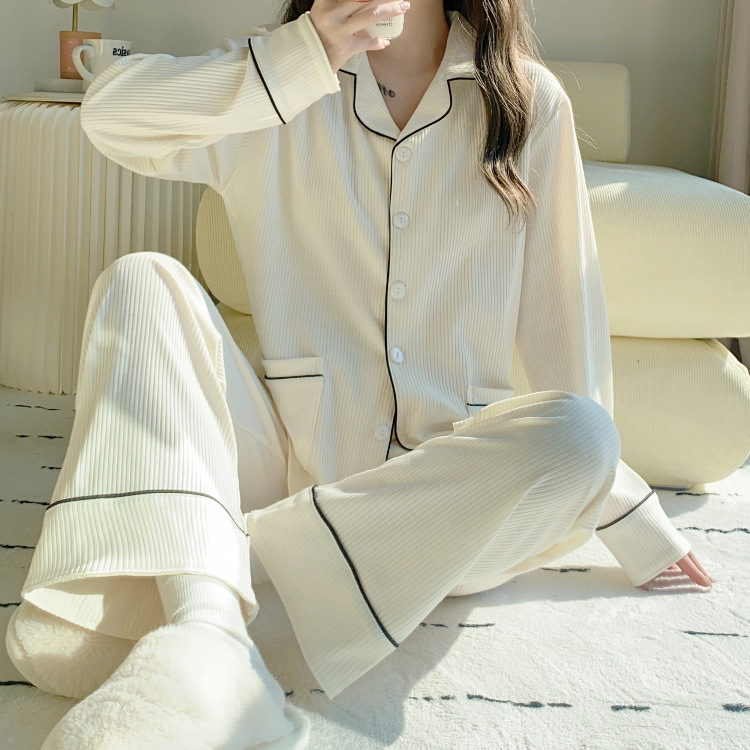 Pure homewear long sleeve simple Casual pajamas 2pcs set