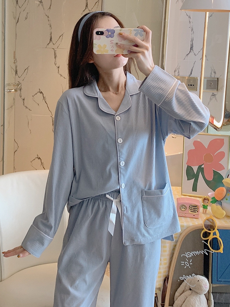 Pure homewear long sleeve simple Casual pajamas 2pcs set