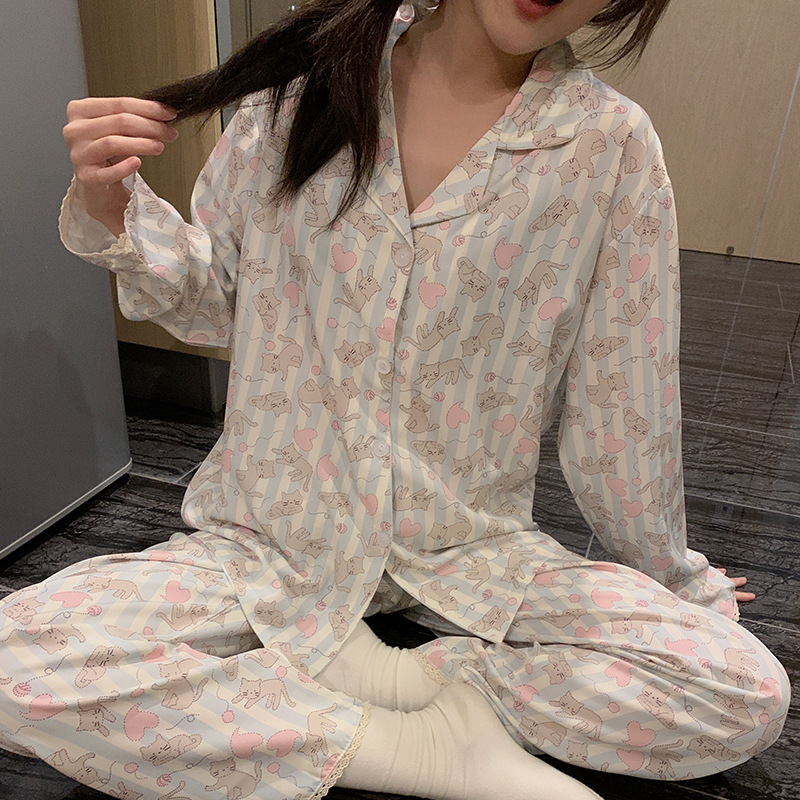 Homewear heart pajamas kitty cozy cardigan for women