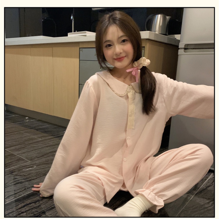 Cotton Korean style cardigan long sleeve pajamas for women