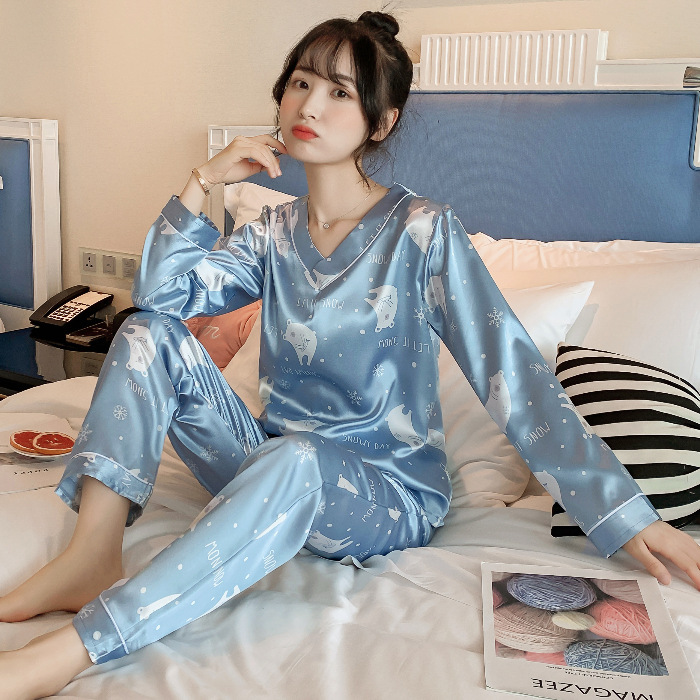 Long sleeve long pants pajamas 2pcs set for women