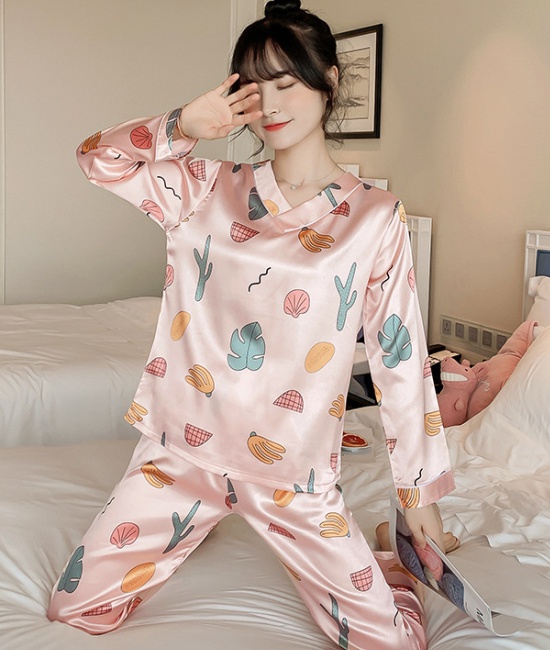 Homewear long pants V-neck pajamas 2pcs set