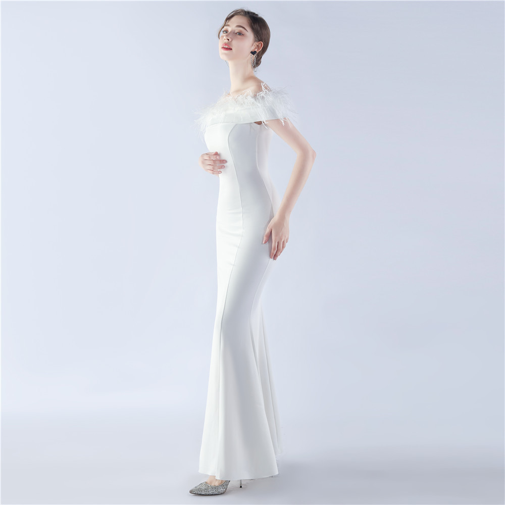 Wrapped chest horizontal collar evening dress