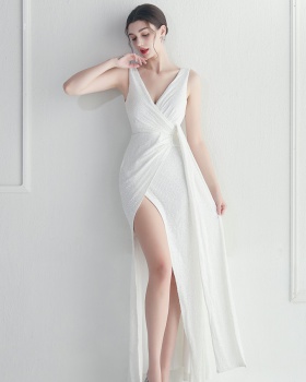 Model sequins evening dress long perform formal dress