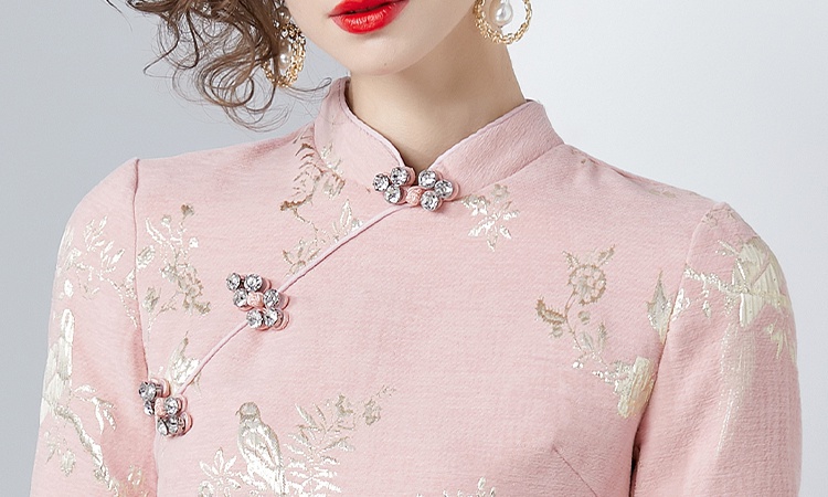 Fashion gold line cheongsam embroidery dress