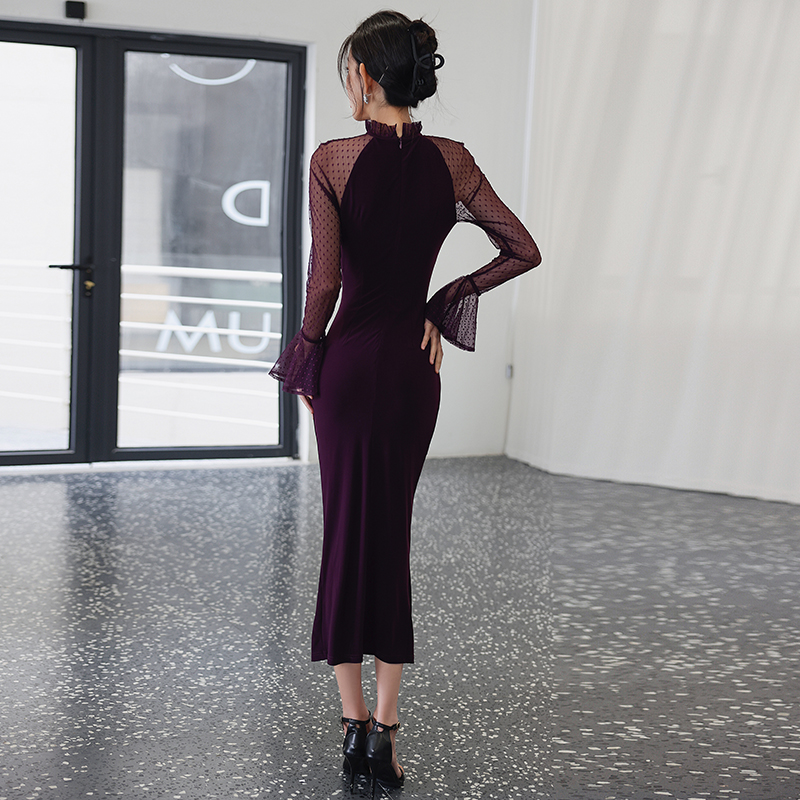European style long dress purple dress for women