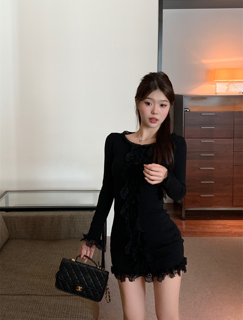Enticement package hip T-back lace autumn and winter dress