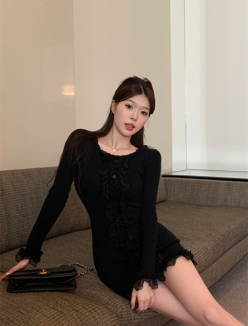 Enticement package hip T-back lace autumn and winter dress