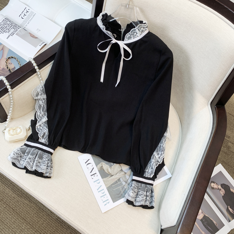 Lace black tops Korean style loose shirt for women