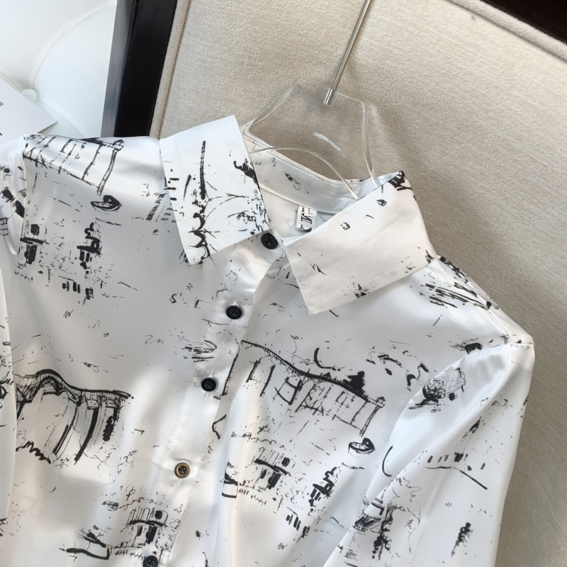 Long sleeve chiffon tops printing shirt for women