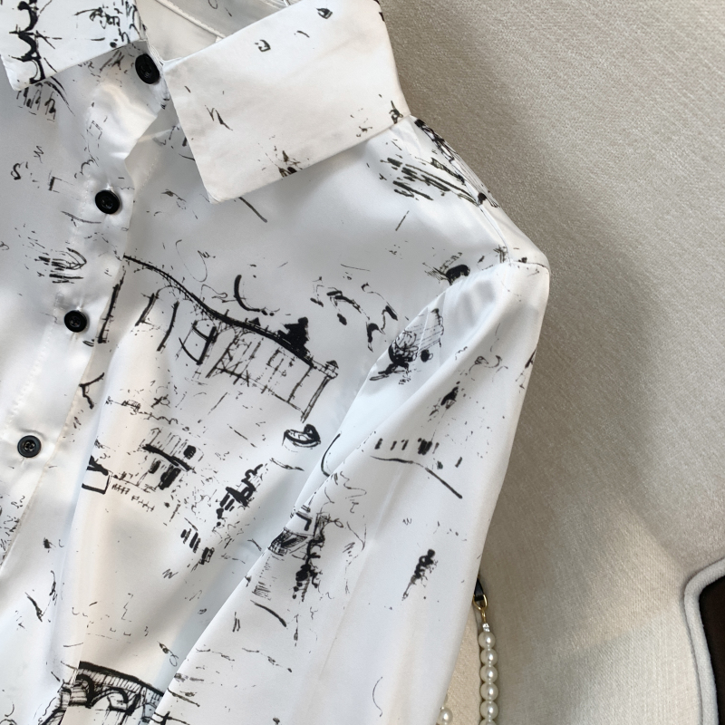 Long sleeve chiffon tops printing shirt for women