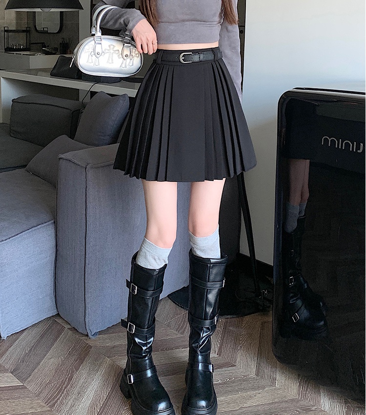 Spring enticement college style skirt all-match pleated belt