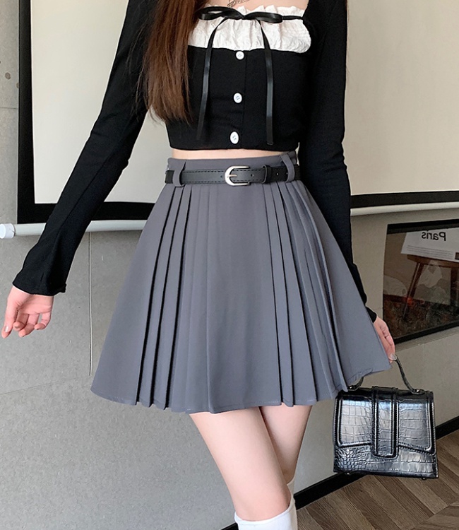 Spring enticement college style skirt all-match pleated belt