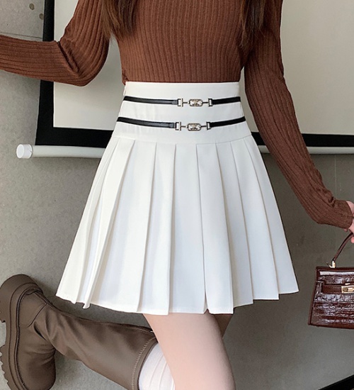Spring maiden A-line belt campus double slim skirt