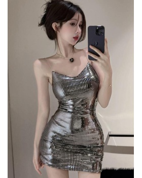 Pinched waist glitter spicegirl sling dress for women