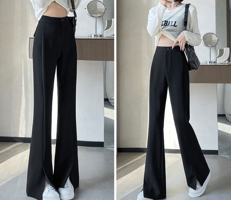 Split slim wide leg pants black suit pants for women