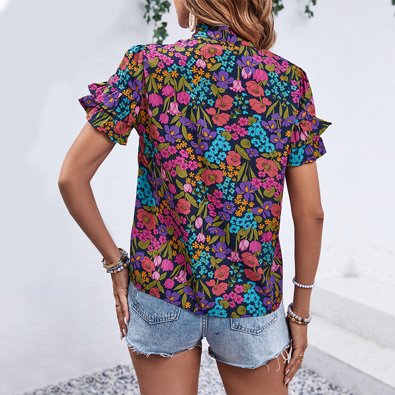Printing summer European style national style fashion shirt
