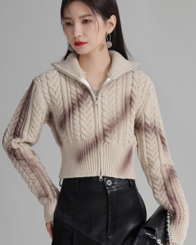 Zip thick twist coat slim niche knitted cardigan