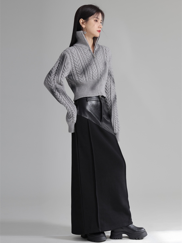 Zip thick twist coat slim niche knitted cardigan