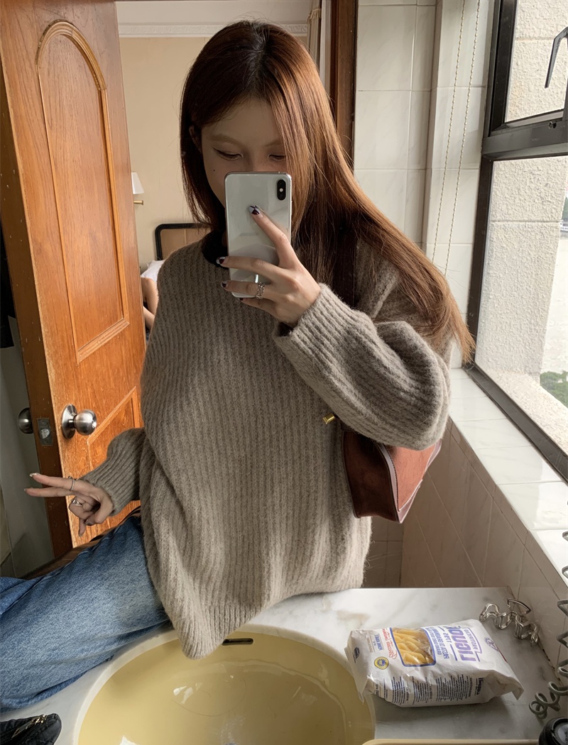 Casual loose tops basis round neck sweater