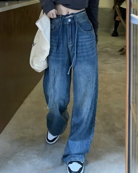 Slim retro long pants wide leg straight jeans