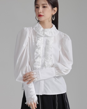 Court style spring tops retro folds shirt for women