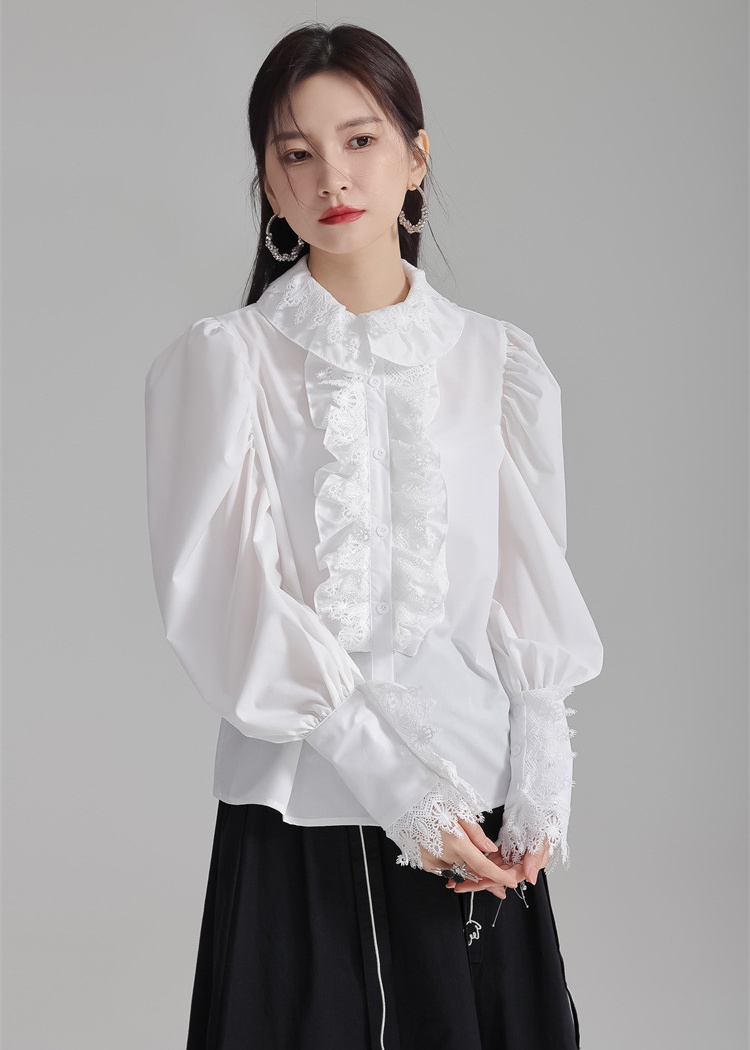 Court style spring tops retro folds shirt for women