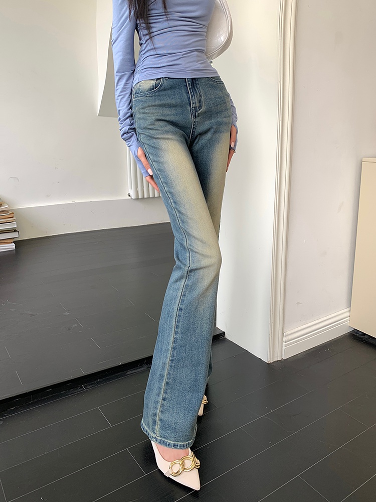 Retro American style long pants show high jeans for women