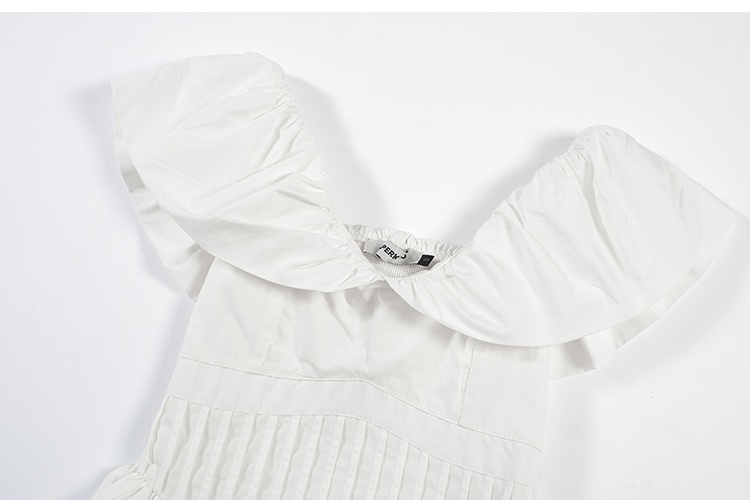 France style white T-back flat shoulder dress for women