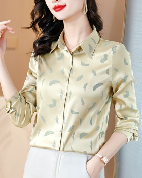 Spring real silk tops silk long sleeve shirt for women
