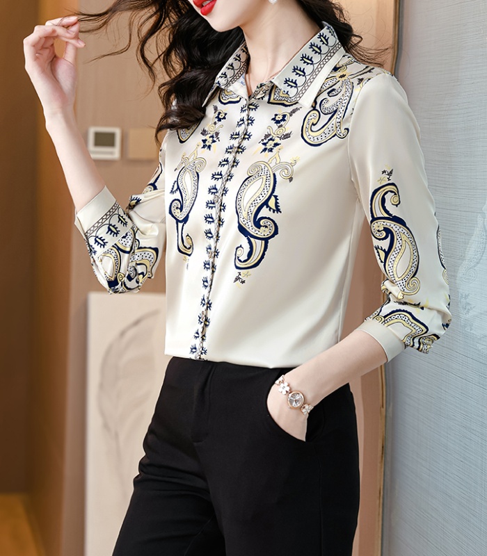 Real silk lapel spring and autumn shirt for women