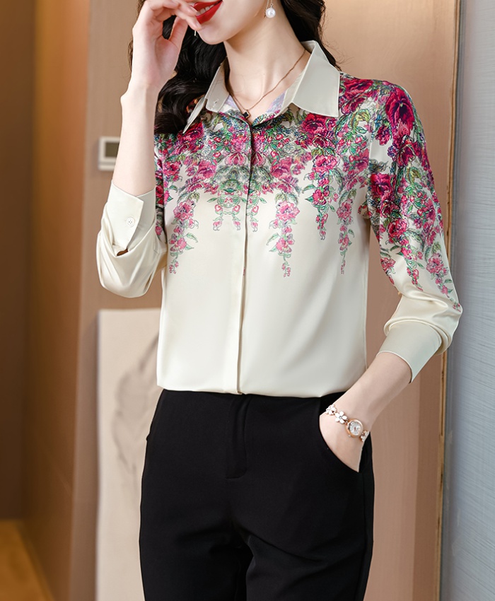 Real silk lapel spring and autumn shirt for women