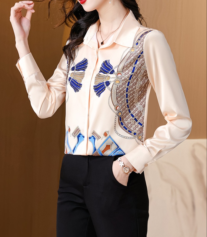 All-match spring and autumn silk lapel shirt for women