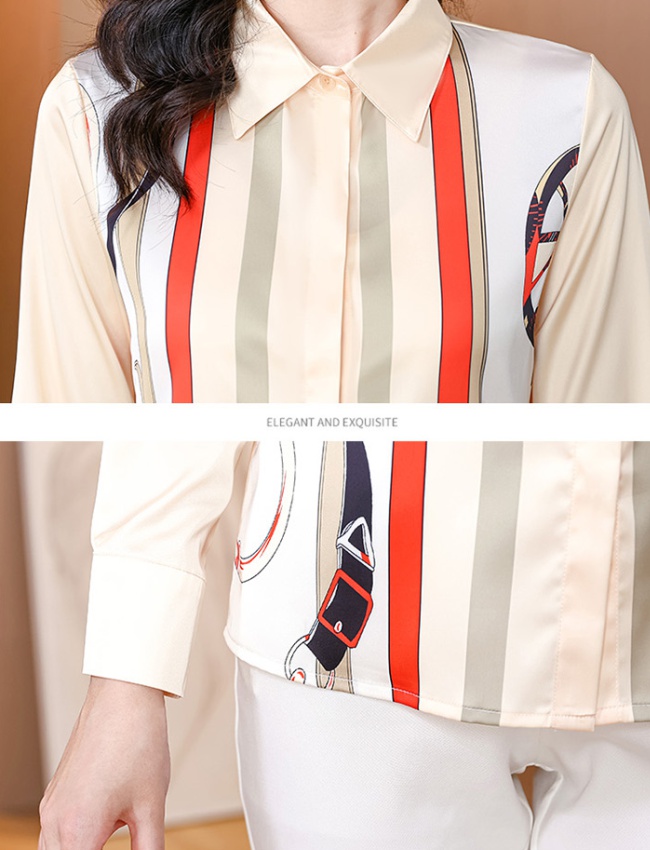 All-match spring and autumn silk lapel shirt for women