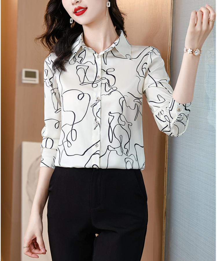 Temperament long sleeve fashion silk shirt for women