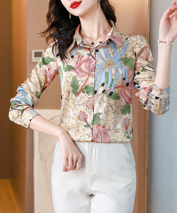 Silk spring and autumn long sleeve real silk shirt for women