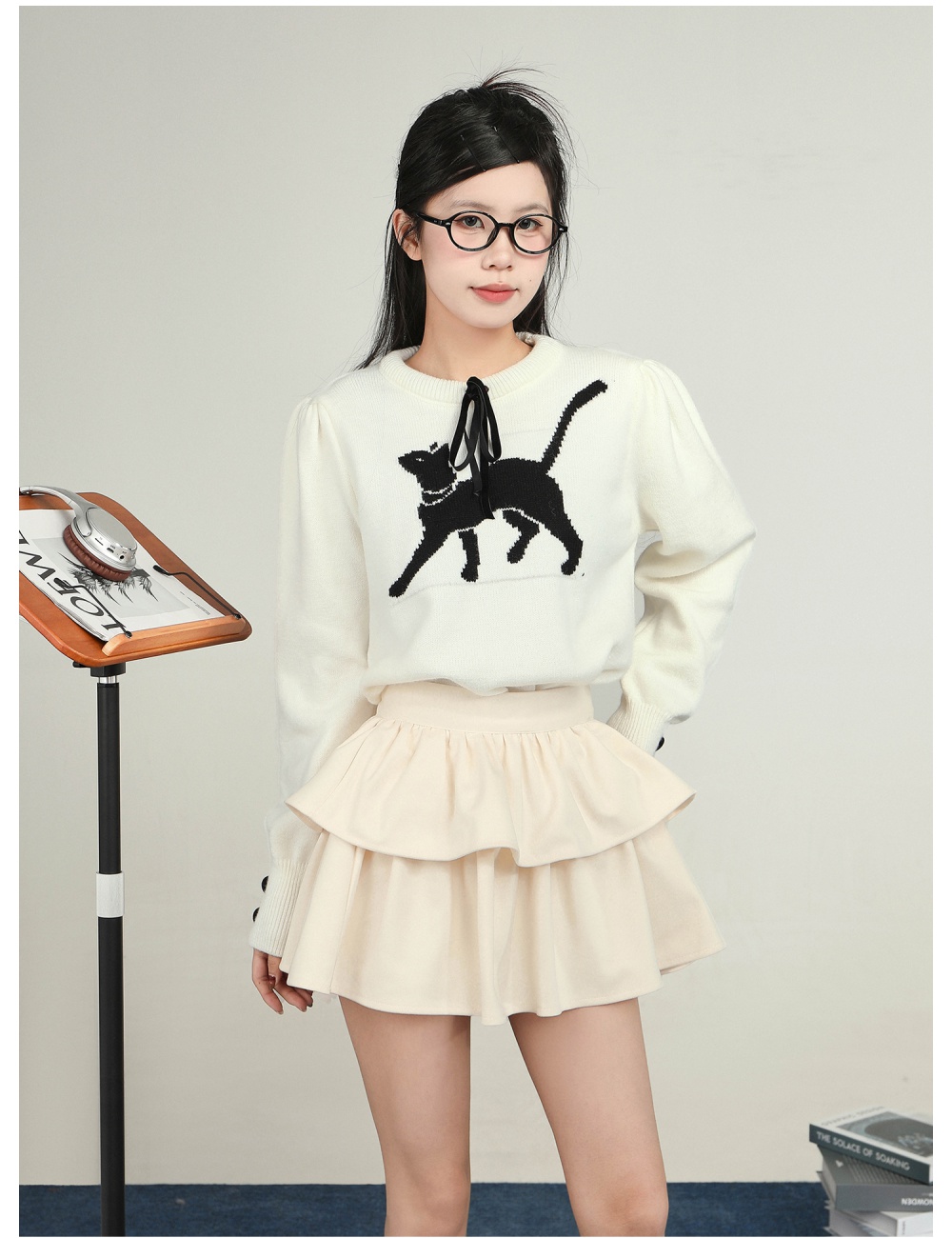 Fawn lazy loose heart show young bandage sweater