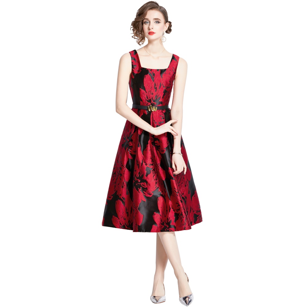 France style spring with belt jacquard refinement dress