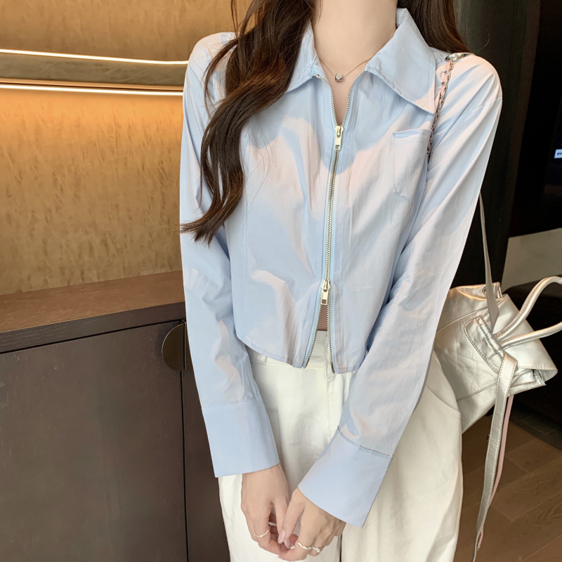 Short Western style slim pure cotton shirt for women