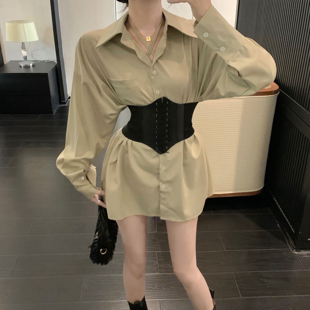 France style spring dress puff sleeve shirt for women