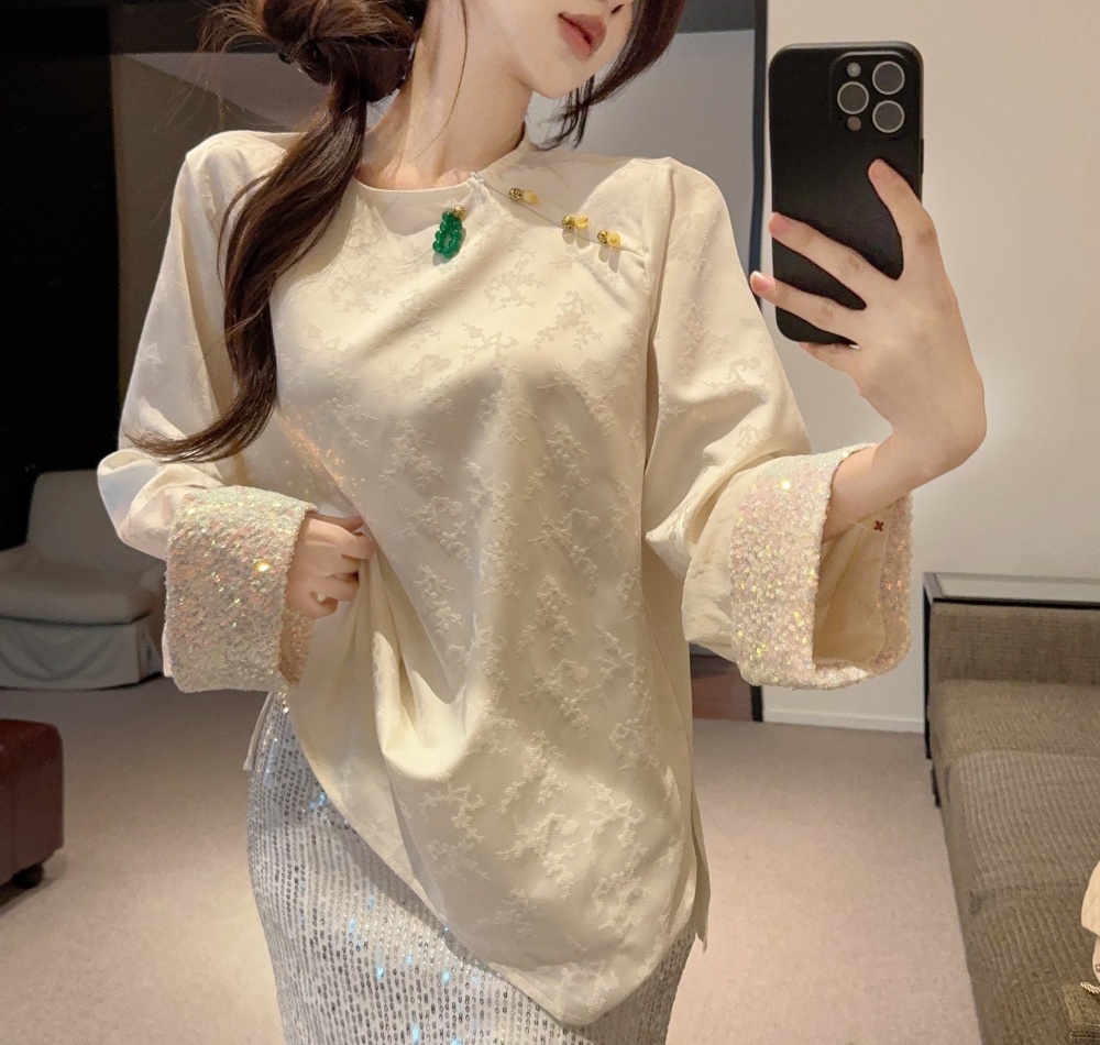 Spring sequins skirt Chinese style shirt 2pcs set