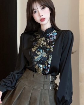 Slim Chinese style printing tops loose splice shirt