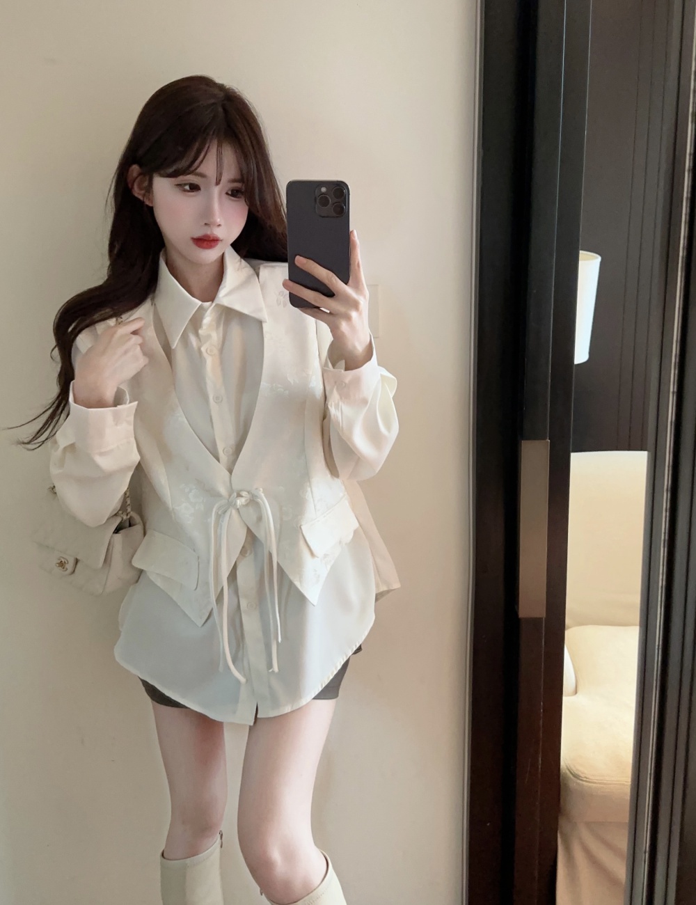 Pseudo-two splice shirt long sleeve Chinese style waistcoat