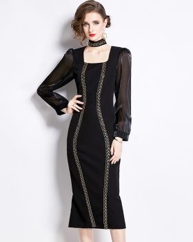 Package hip slim elegant niche long sleeve dress for women