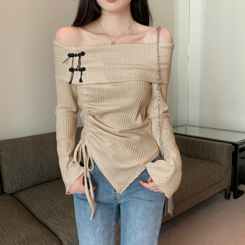 Long sleeve split Chinese style T-shirt for women
